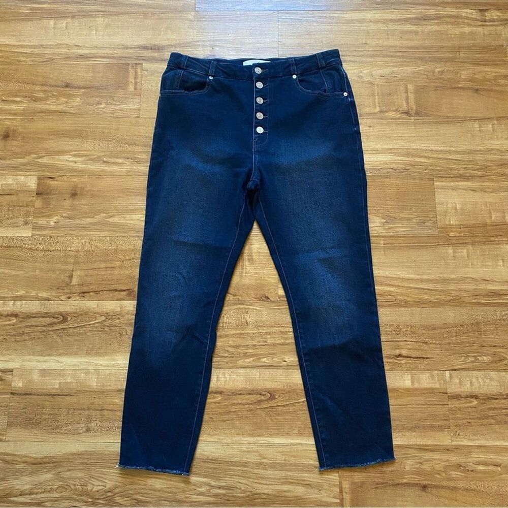 KANCAN 13/30 Womens Ultra High Rise Dark Wash Button Fly Boho Skinny Jeans Rock
